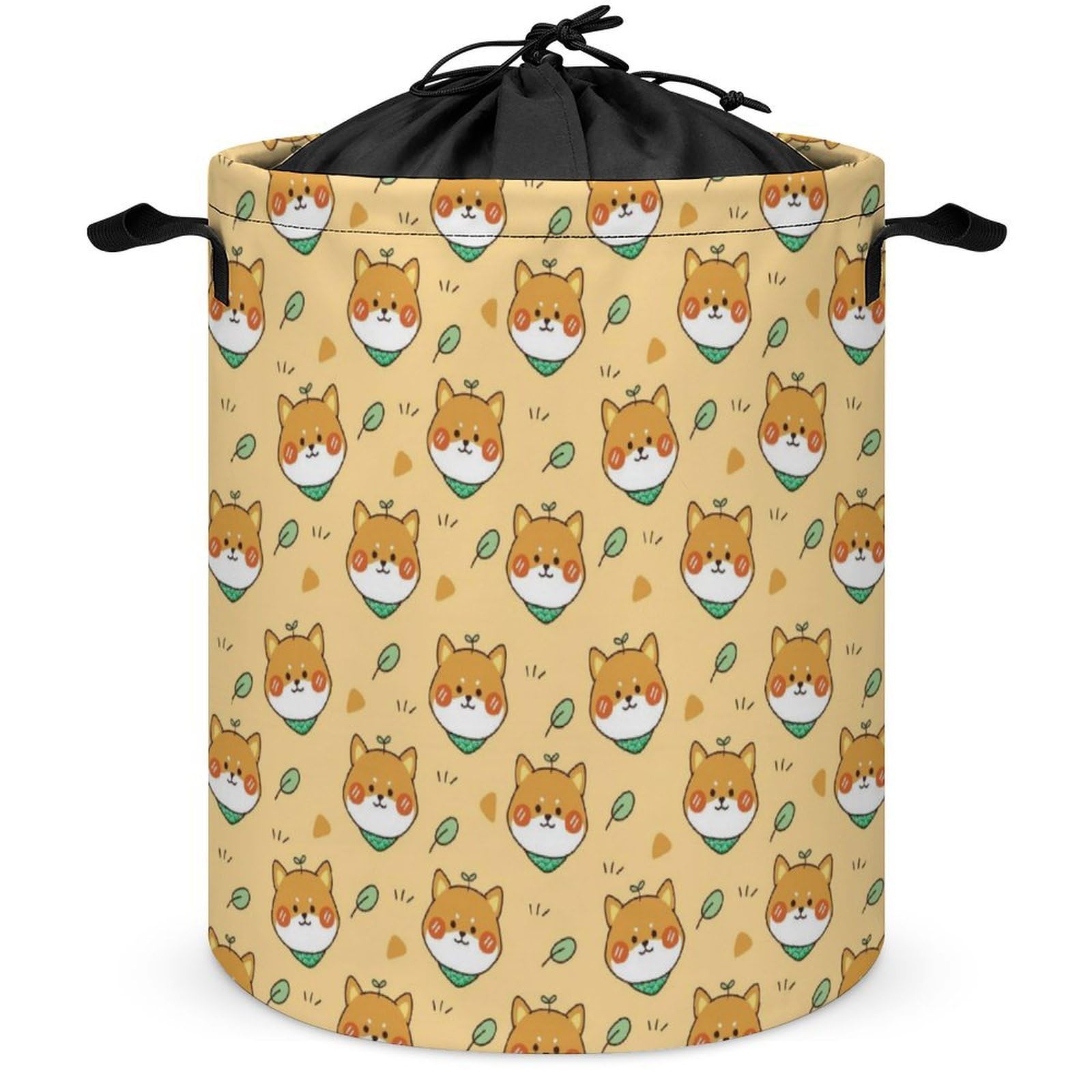 Qjjinxior Drawstring Laundry Hamper, Cute Shiba Inu Laundry Basket, Washing Basket with Handle
