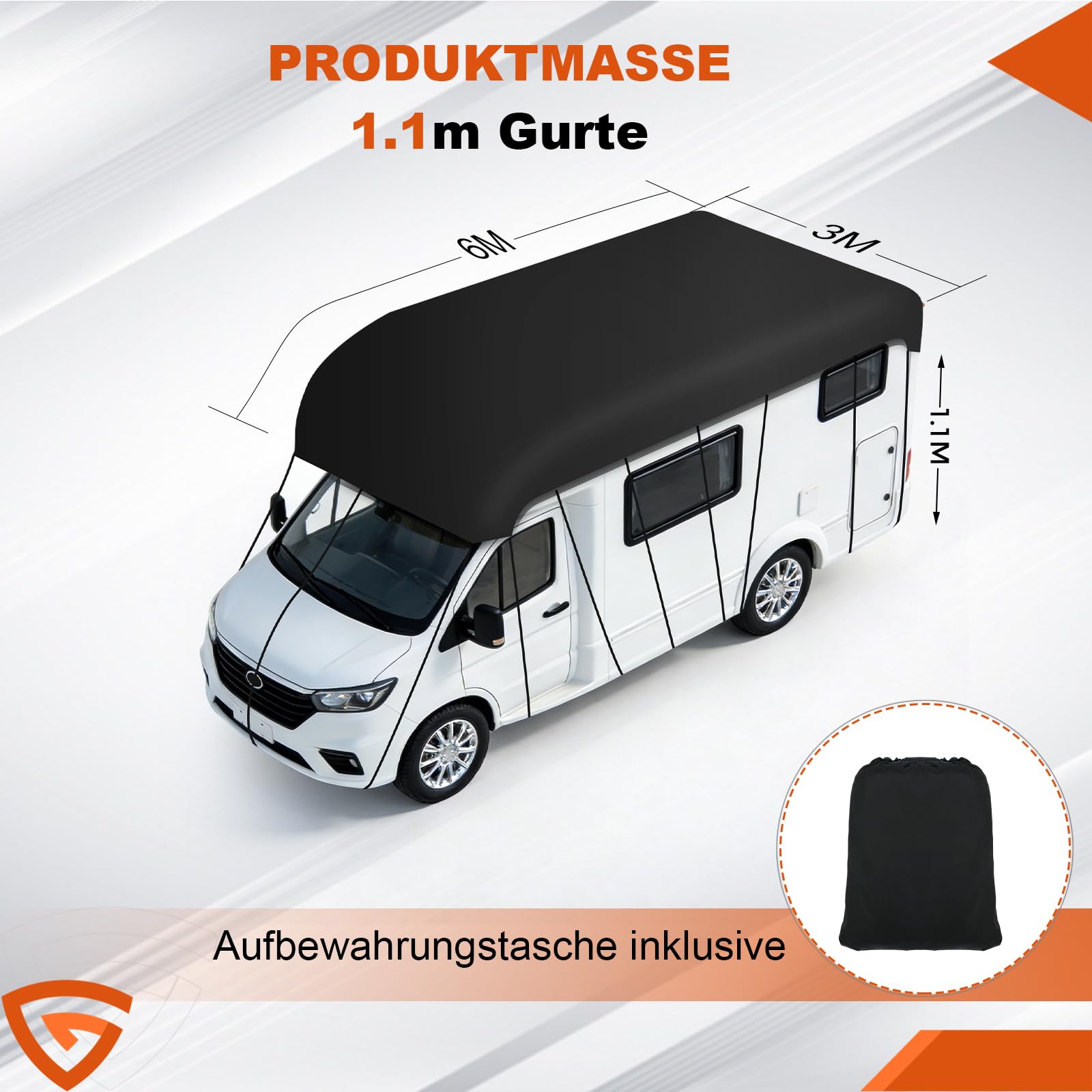 GEARMONSTER 6,5x3m Wohnwagen Abdeckung 210D Oxford Wasserdicht, Schwarz | Schutzhülle, UV Schutz, Regenschutz, Staubschutz, Dachabdeckung, atmungsaktiv, Wohnwagen, langlebiges Oxford Gewebe