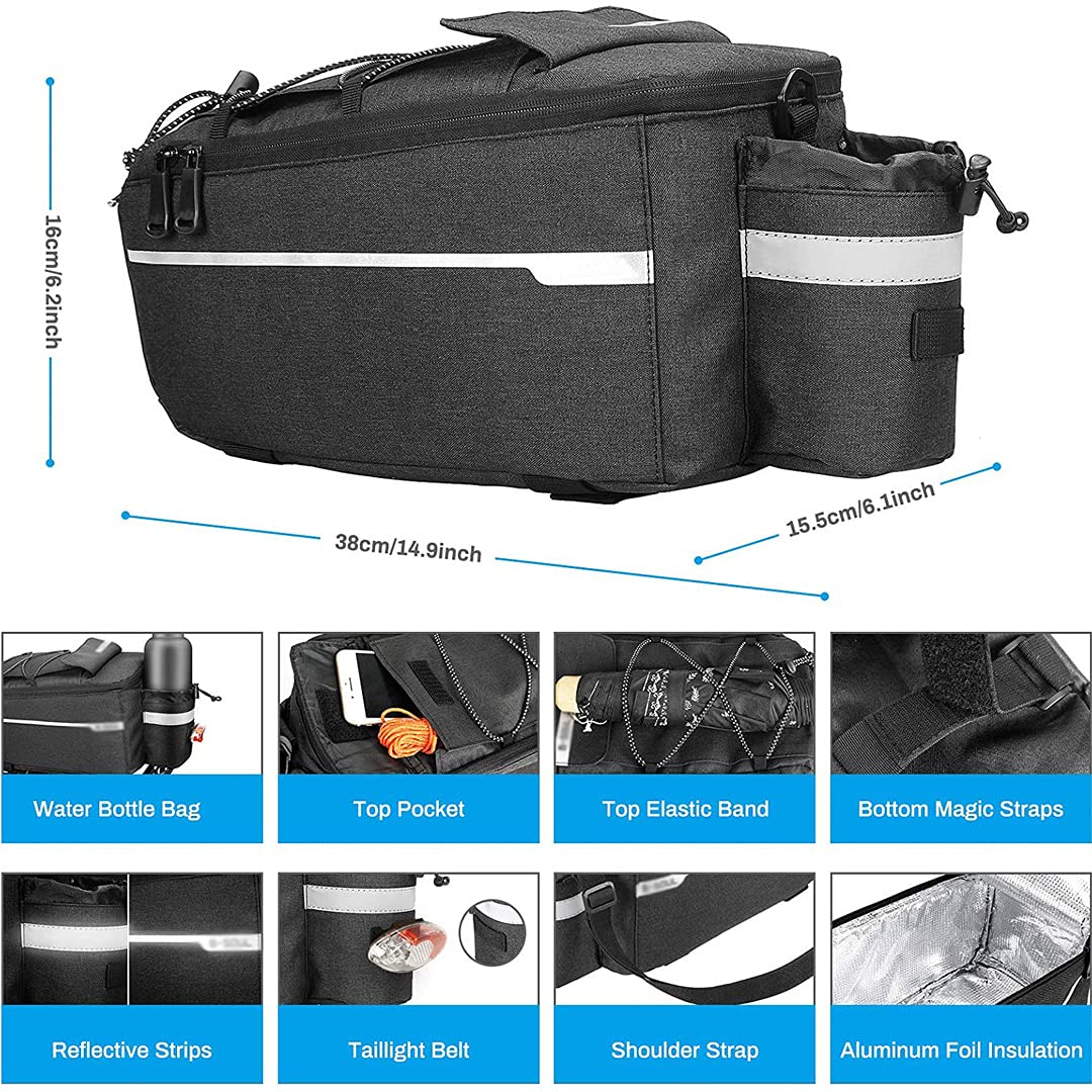 Bolsa para cuadro bicicleta, alforja para bicicleta de 10L Bolsa trasera impermeable para bicicleta Bolsa para transporte de equipaje para bicicleta Bolsa de almacenamiento con correa para el hombro