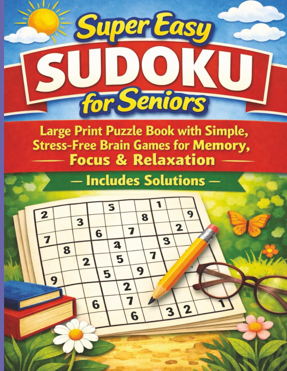 Super Easy Sudoku for Seniors: Large Print Puzzle Book with Simple, Stress-Free Brain Games for Memory, Focus & Relaxation — Includes Solutions