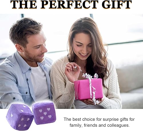 Miniatura 6 de Par de dados de felpa mullidos para espejo de automóvil, dados cuadrados retro de 3 pulgadas con forma de corazón, decoración universal para colgar