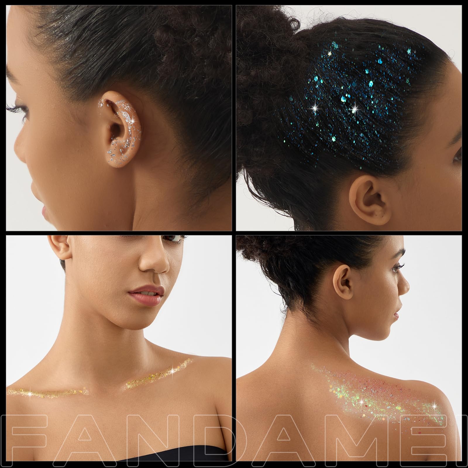 Purpurina facial para mujer, 2 unidades de 8 colores de gel con purpurina para la cara, purpurina para el cabello para niños, maquillaje de sirena para rave de hadas 7