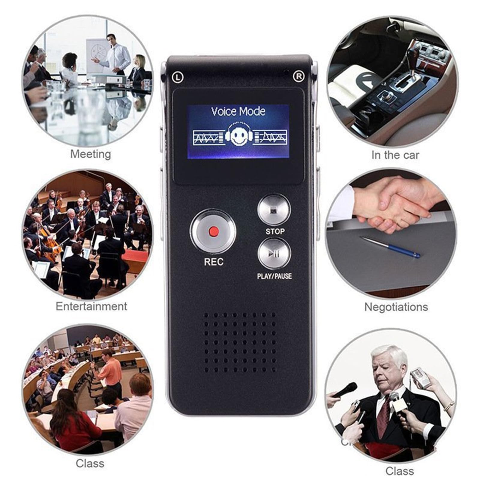 Mini dictaphone numérique à activation vocale 16 Go - Lecteur MP3 - Cadeau portable - Enregistreur audio MP3 - Charge USB - Noir