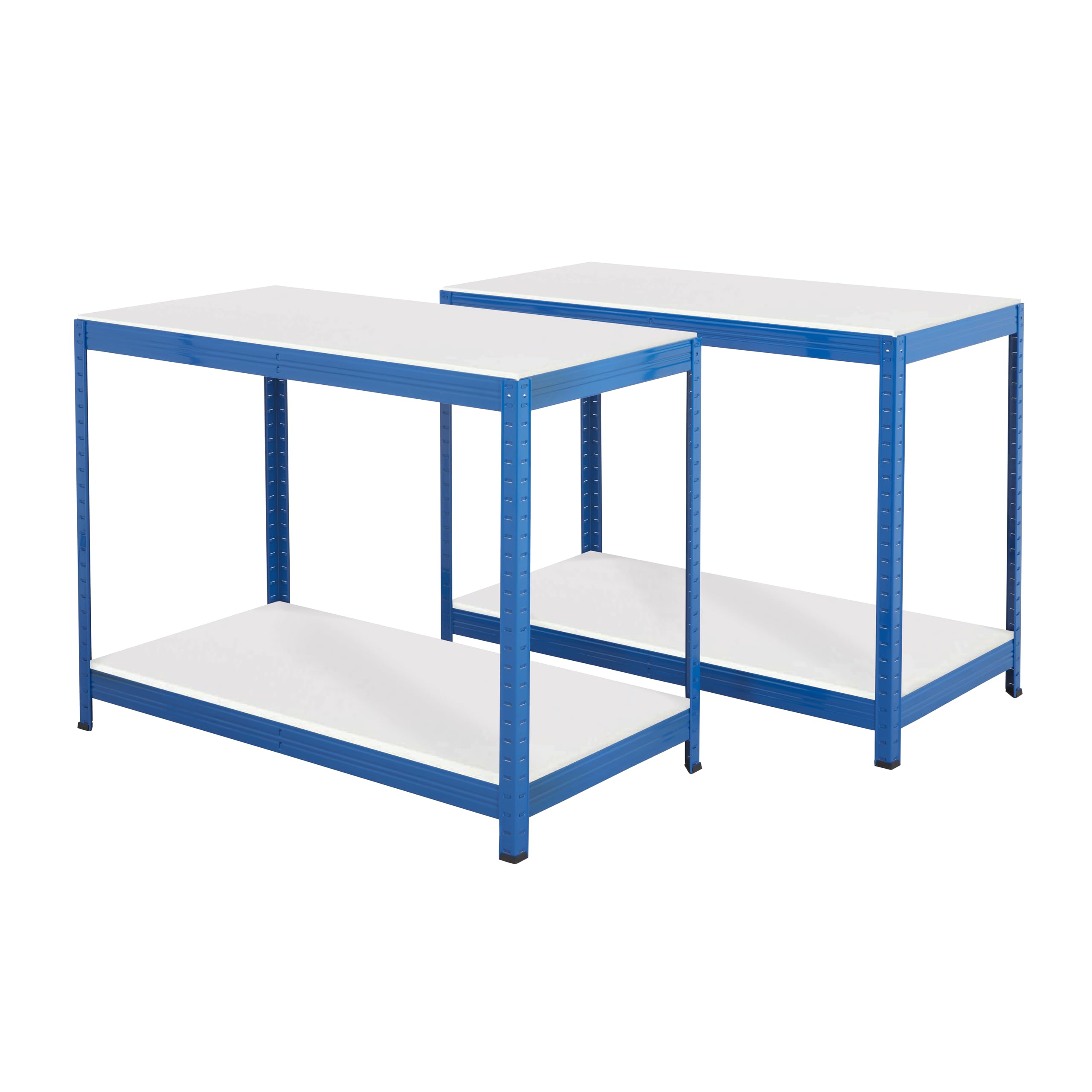 Bigdug Blue Essentials 2X Industrial Workbench - 900H X 1800W X 600D Mm - 2-Tier Steel Melamine Workstation - Up To 300Kg Load Per Level