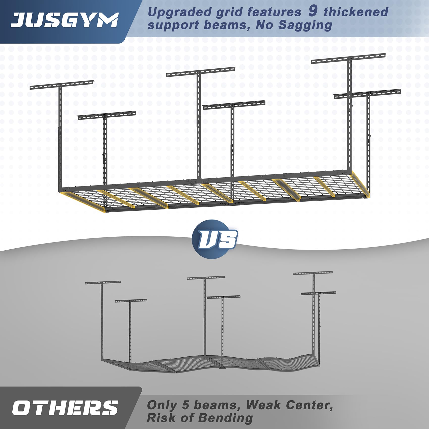 Jusgym Stojak do przechowywania w garażu, z regulacją wysokości, regały do przechowywania, wytrzymały system organizera