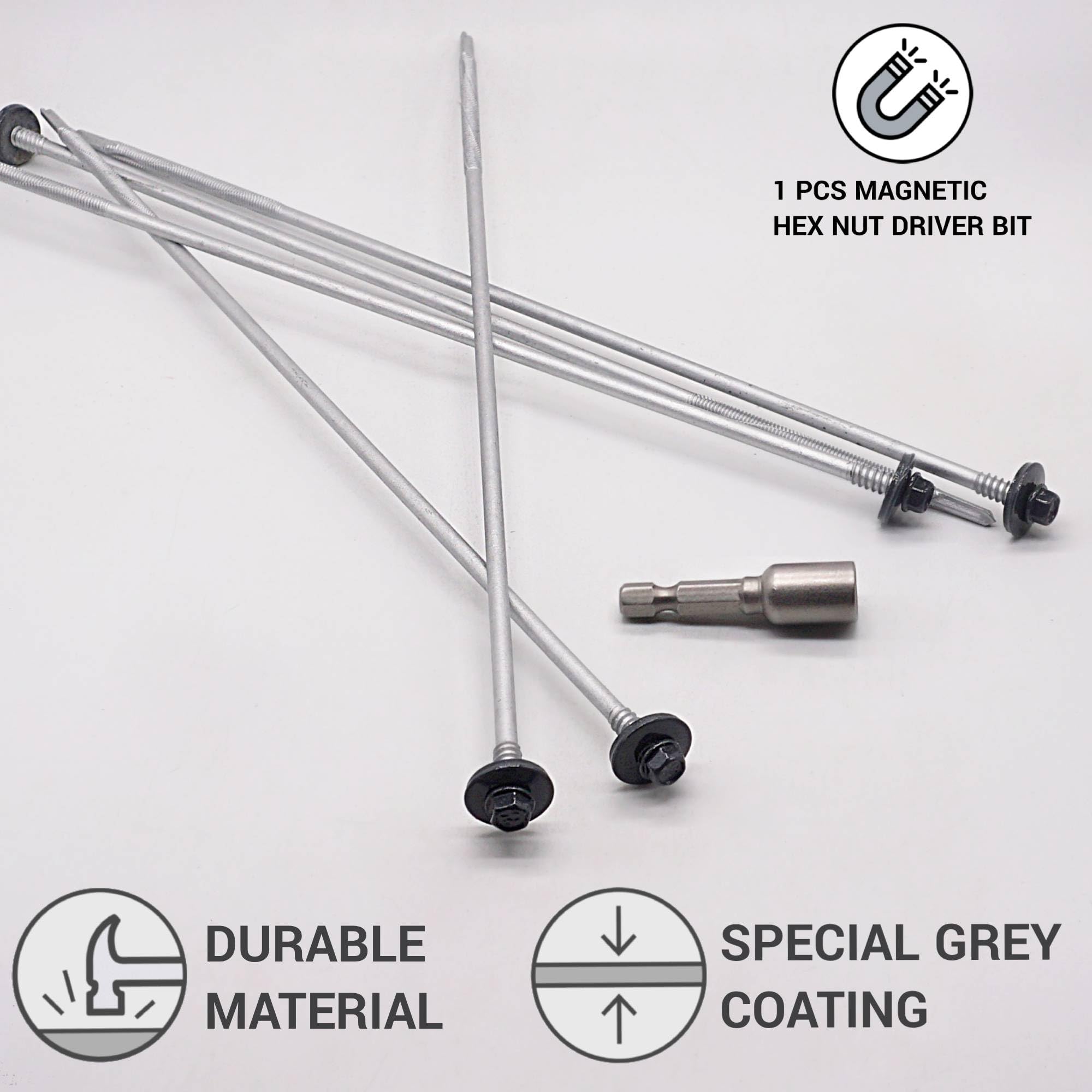 SKIR'CO (2 pcs) Painted Self Drilling 5.5 x 330 mm Screws with EPDM Washers for Sandwich Panels Hex Head (Anthracite Grey, RAL 7016) - Image 3