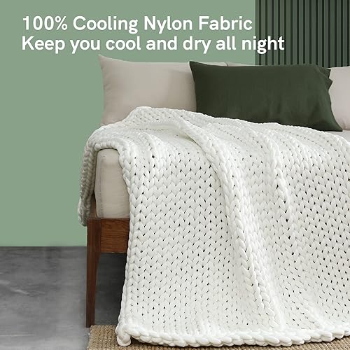 Miniatura 4 de YnM Manta con Peso Refrescante, Diseño Tejido de Hilo Grueso Hecho a Mano, Reguladora de Temperatura y Transpirable, Manta Lavable a Máquina para