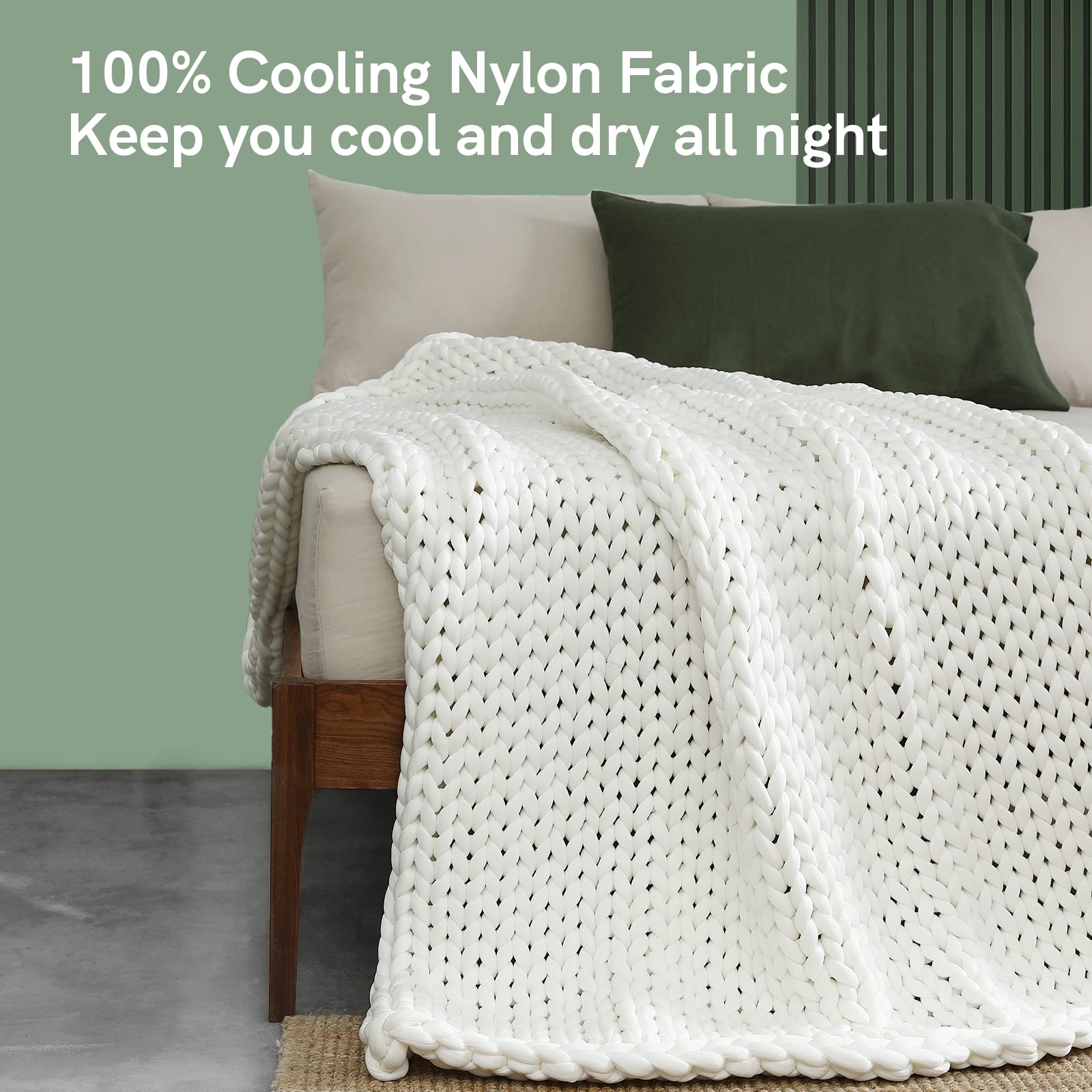 YNM Coperta ponderata rinfrescante lavorata a maglia, fatta a mano, per dormire o decorare la casa (bianco, 203 x 210 cm, 11,3 kg)