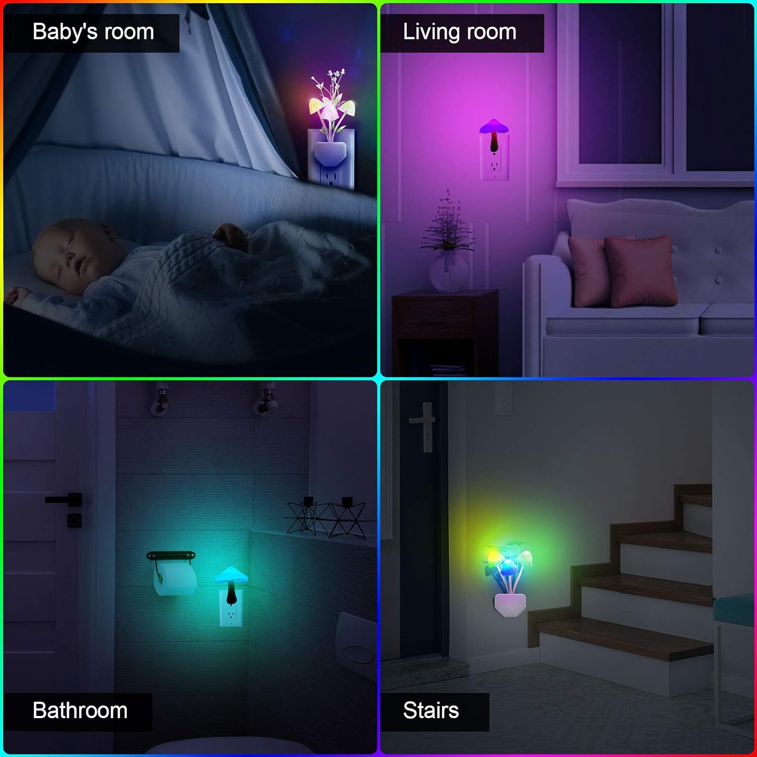 Mudder 6 Pack Mushroom Night Light LED Night Light Plug in Lamp 7 Color Changing Magic Cute Shaped Lamp Wall Decor for Adults Bathroom Home(Water Plants, Lotus Leaves, Mushroom)