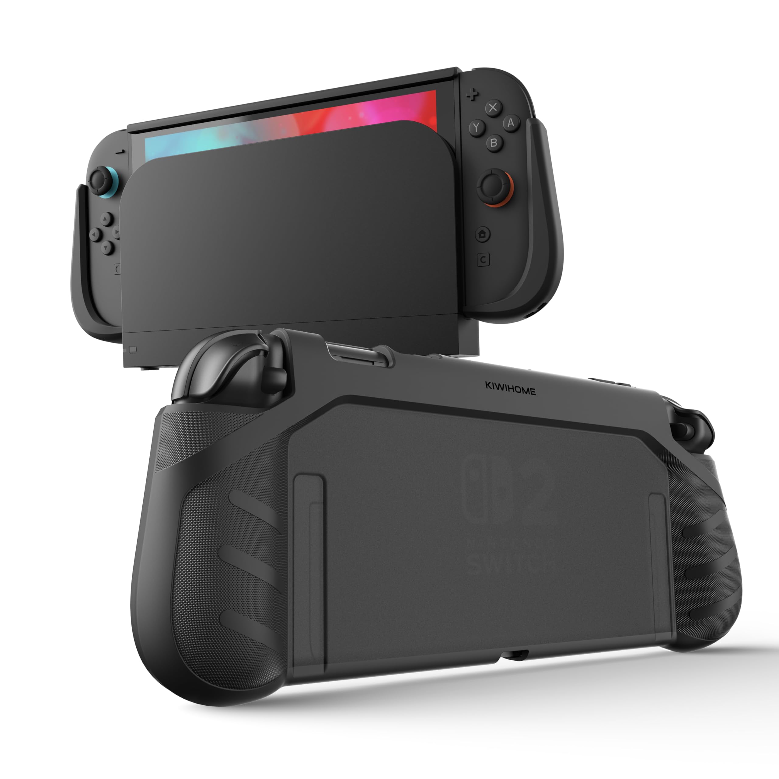 KIWIHOME P2 Dockable per Switch 2 Case 2025, Impugnatura ergonomica antiscivolo Custodia protettiva anti-caduta Accessori per Switch 2 Case, Nero