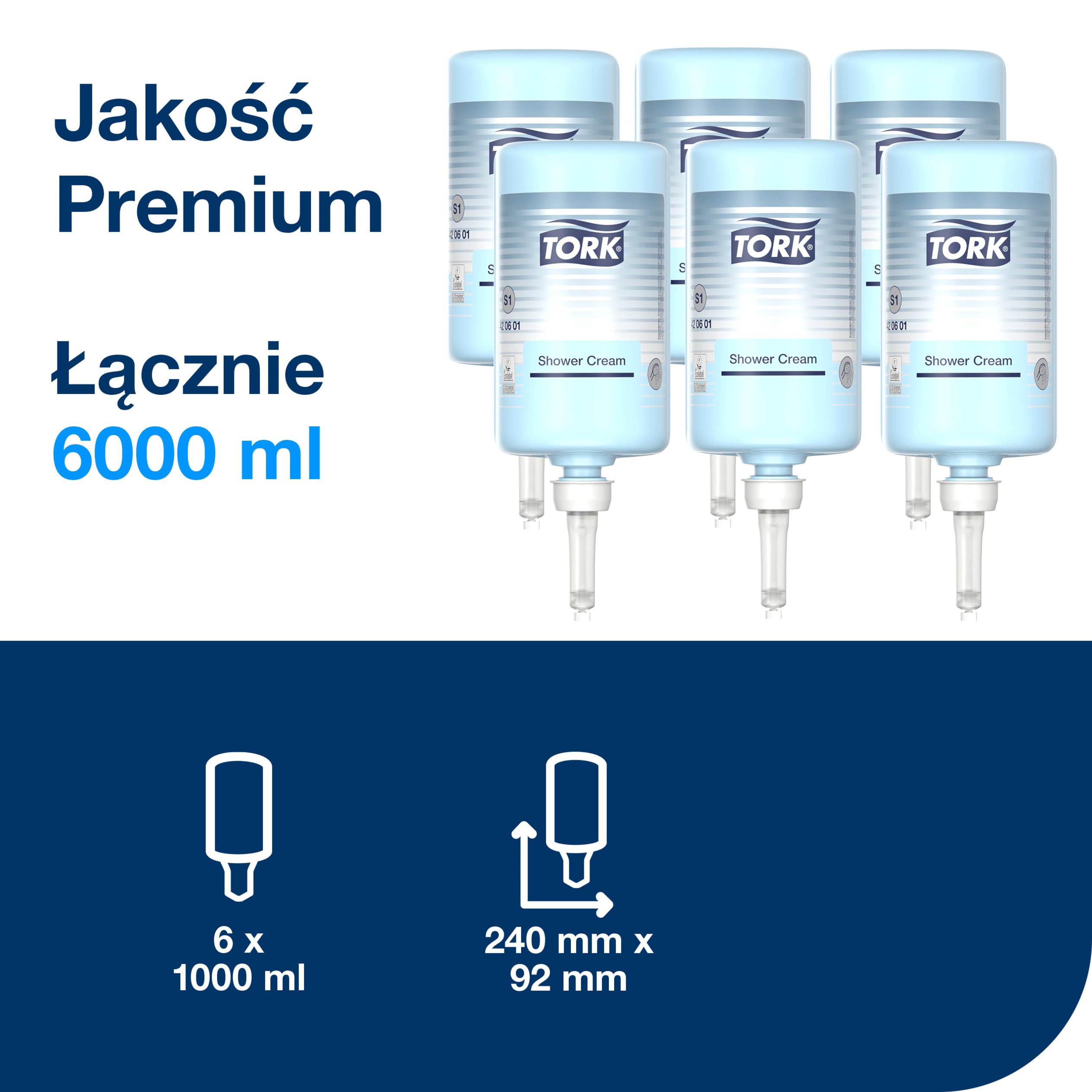 Tork Płyn do Włosów i Ciała, 420601, Żel pod Prysznic i Szampon do Systemu Dozującego S1, Świeży Zapach, Unisex, 6 x 1000 ml