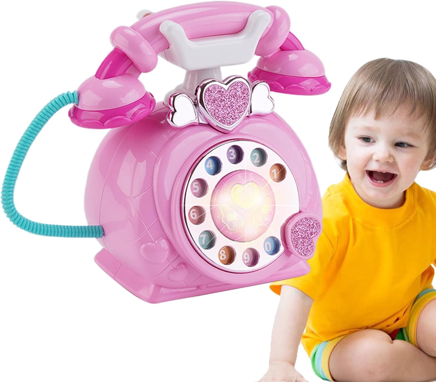 Pretend Play Phone - 6.6x4.3x6.6in Corded Landline Toy, Simulated Ring Me Rotary Telephone | Multipurpose Interactive Music Storytelling Activity for Boys Girls Kids Early Learning Playtime