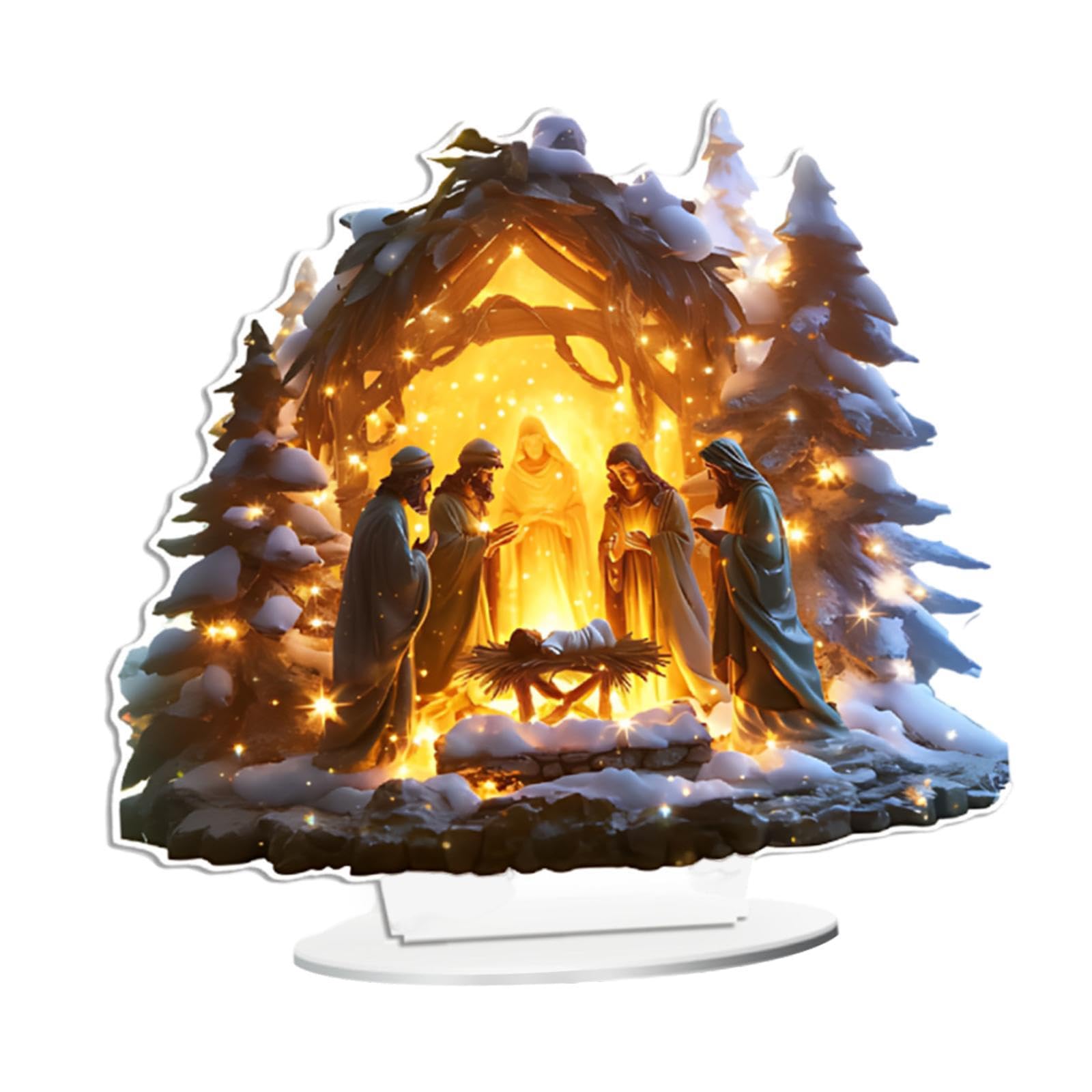 Christmas Nativity Scene Figurine Table Ornament,Collectible Acrylic Statue Holy Family for Festival Indoor Outdoor Fireplace