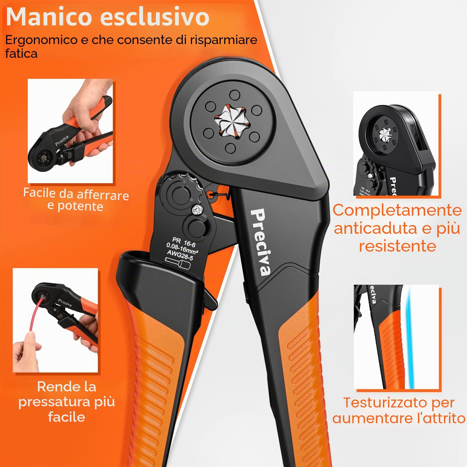 Preciva - Set di pinze crimpatrici, 0,08-16 mm², pinza crimpatrice, 1500 pezzi, per fai da te e uso domestico