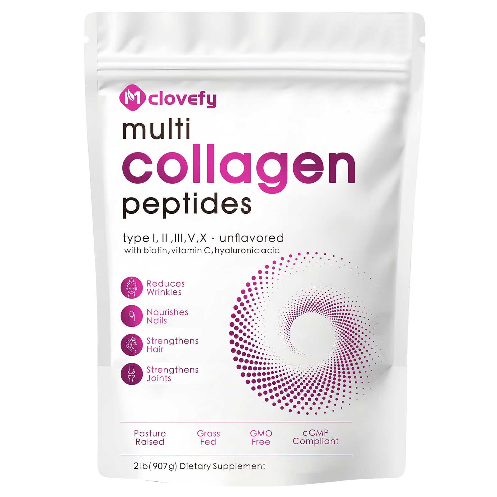 Multi Collagen Peptides Powder 16 Oz 41 Servings - Protein Supplement Type I II III V X with