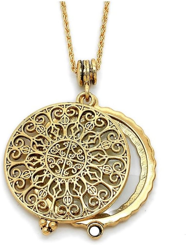 Artisan Owl Ornate Filigree 4x Magnifying Glass Sliding Top Pendant Necklace, 30"