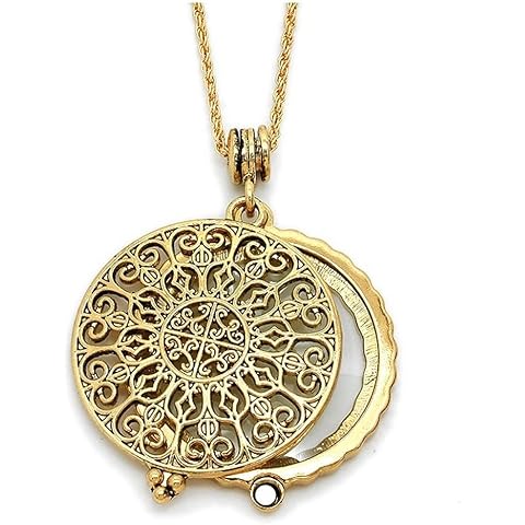 Artisan Owl Ornate Filigree 4x Magnifying Glass Sliding Top Pendant Necklace, 30