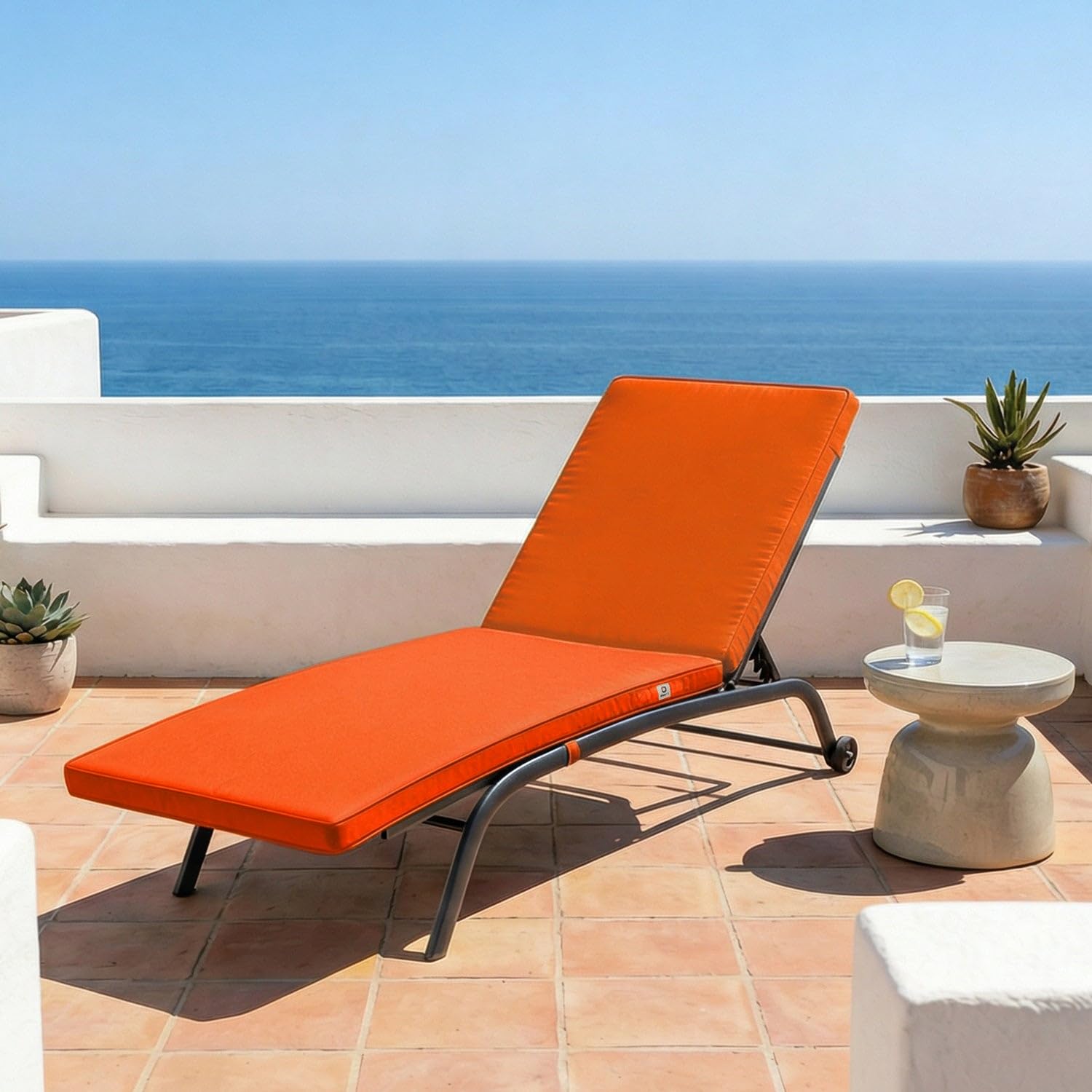 Coussin Bain de Soleil - Matelas Rectangulaires pour Chaise Longue - Coussin Déhoussable avec Traitement imperméable et Poignées de Transport - Certifié Oeko-TEX - 185x60x5 cm
