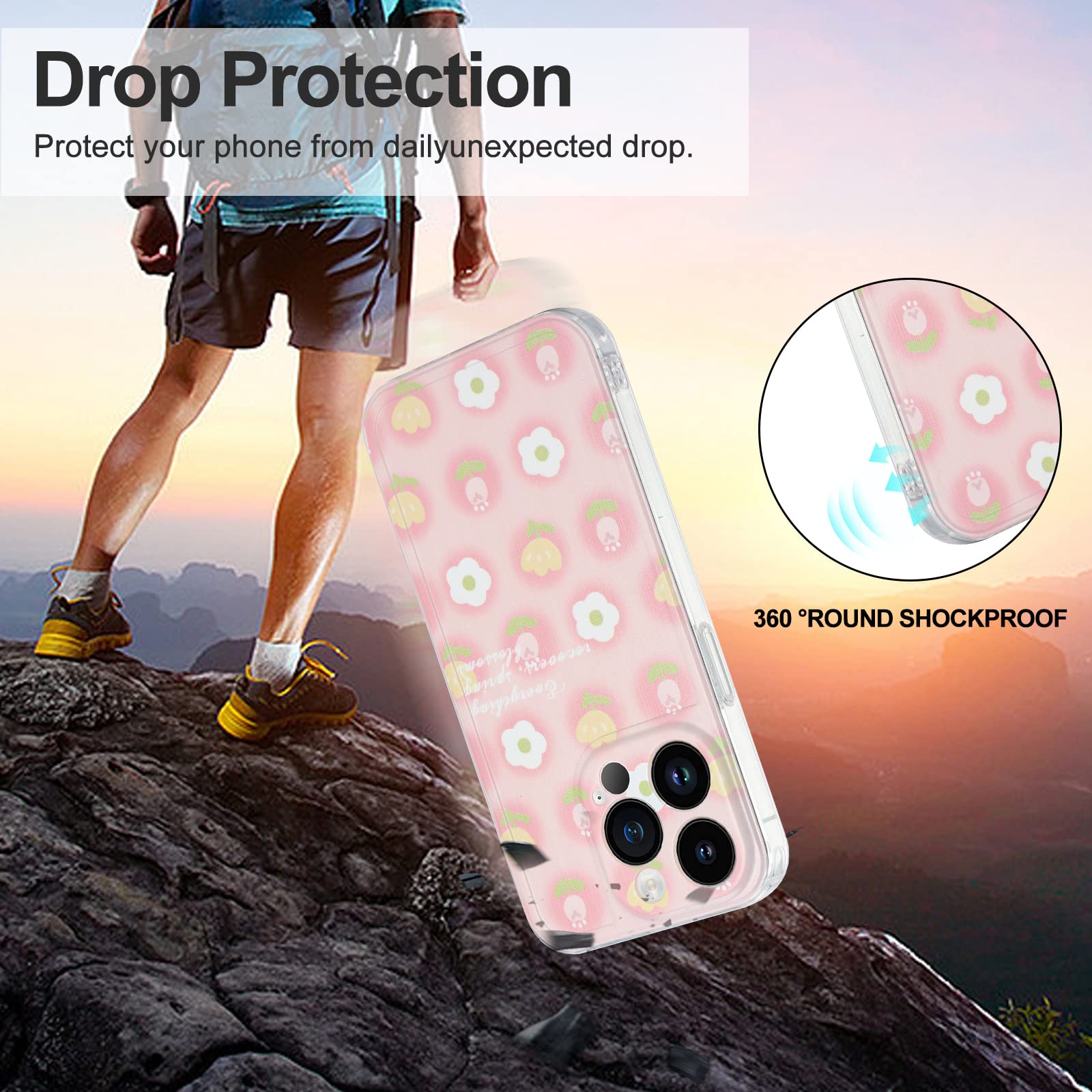 PNATEE Cover per iPhone 13 Mini, Custodia Trasparente TPU Soft Gel Silicone Ultra Slim Sottile Flessibile Case per iPhone 13 Mini (5.4 inch) Posteriore Protettiva con Antiurto, Fiori Rosa e Gialli