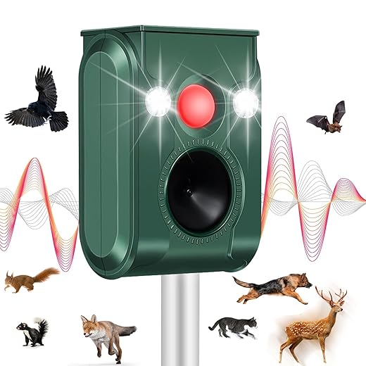 Solar Ultrasonic Animal Repellent Outdoor, Cat Repellent Outdoor with Motion Detection Waterproof Animal Repeller Deer Skunk Raccoon Squirrel Cat Deterrent for Yard