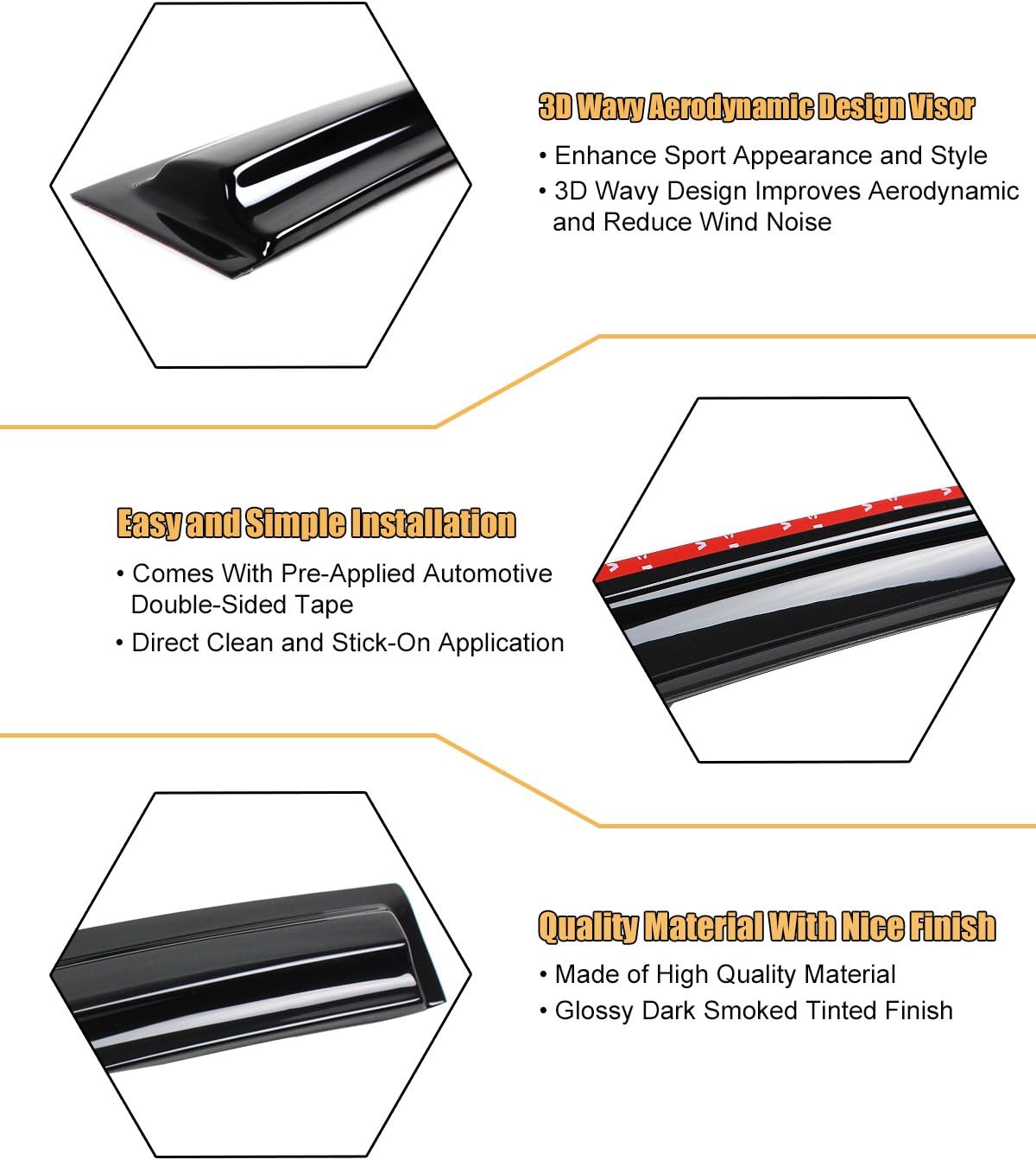 Cuztom Tuning JDM 3D Aero Wavy Style Window Visor Rain Guard Deflector Compatible with 2018-2021 Honda Accord LX EX Sport