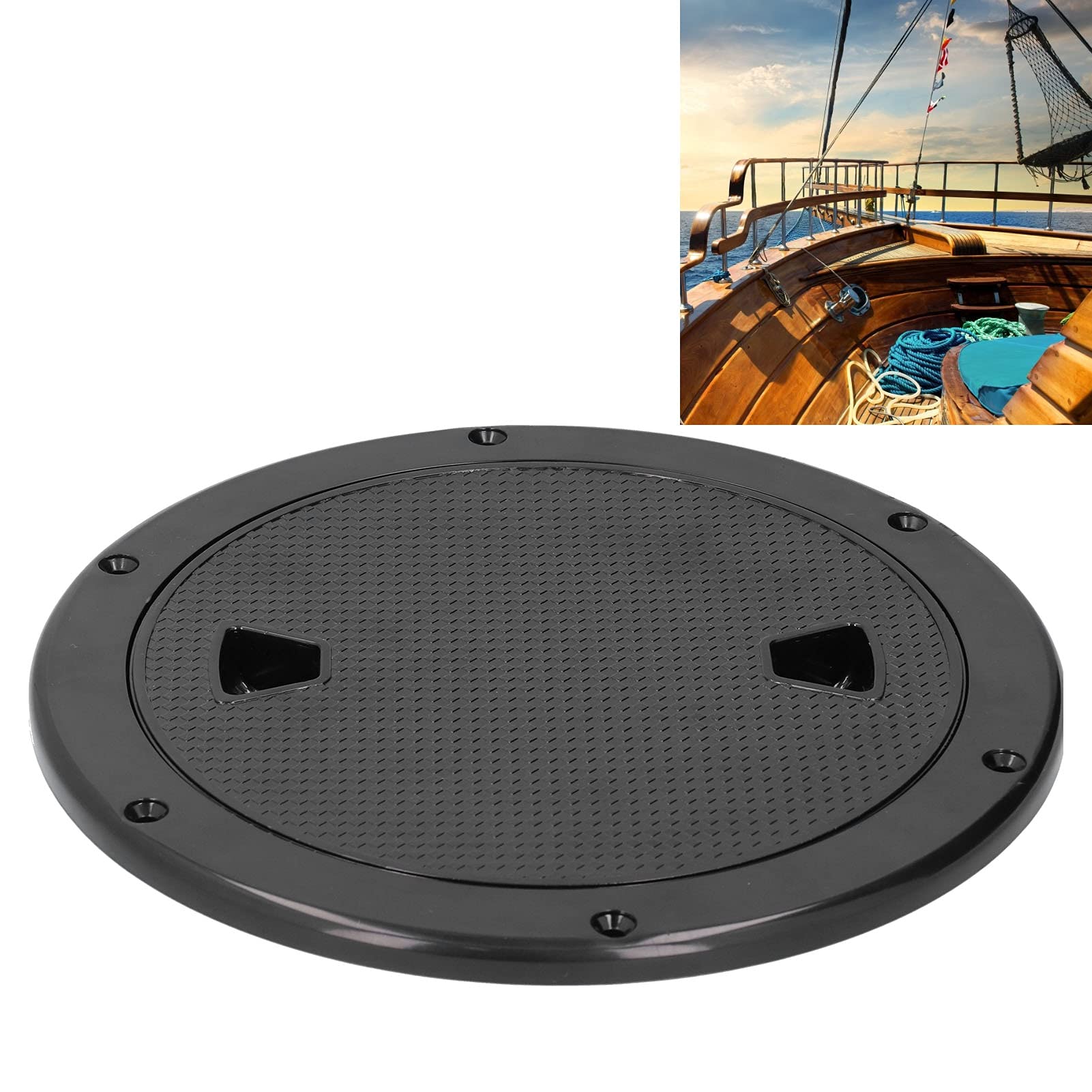 Aramox 8 Pouces Plaque de Pont Ronde Antid¨¦rapante Couvercle de Trappe D'inspection Noir R¨¦sistant aux UV pour Bateau Marin RV