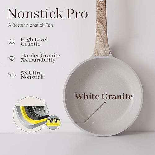 Miniatura 6 de Juego de ollas y sartenes antiadherentes, 17 piezas, utensilios de cocina de inducción de piedra de granito, juego de cocina antiadherente con