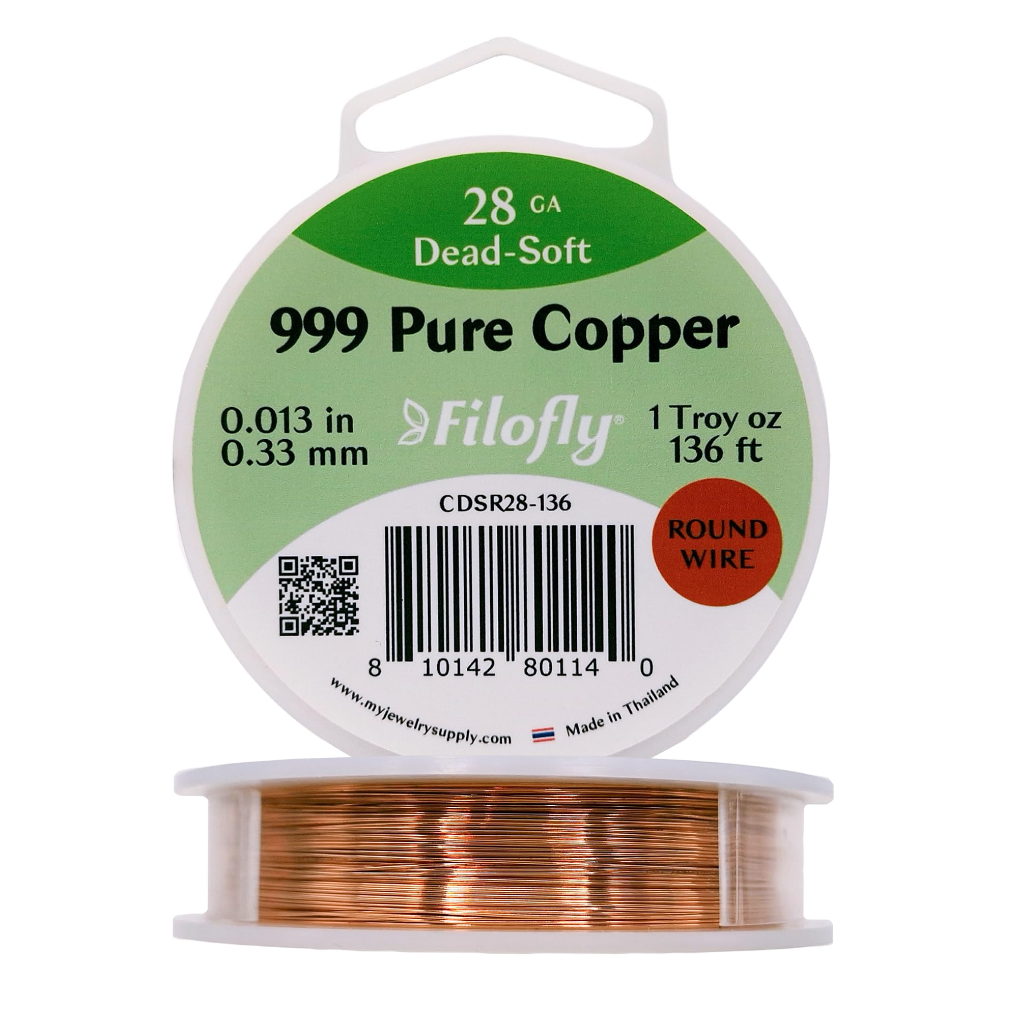 Filofly28 Gauge, Copper Wire, Dead Soft, Round, 1 Troy oz (136 FT)
