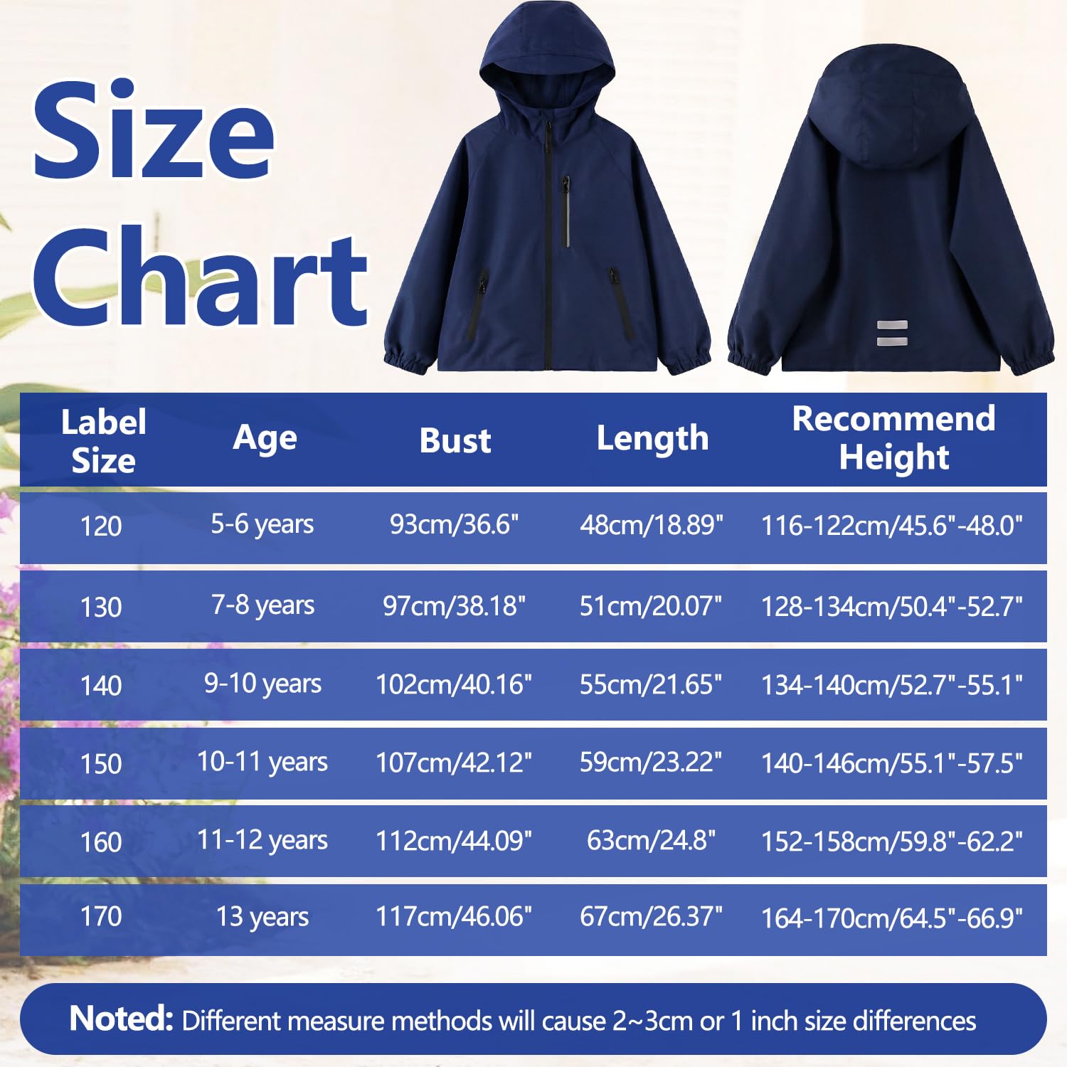 JinBei Blouson Fille Garçon Veste à Capuche Coupe-vent Léger Doux Imperméable Manteau avec Bandes Réfléchissantes et Poches Zippées Printemps Automne Enfant Voyage Scolaire Sport 5-13 Ans