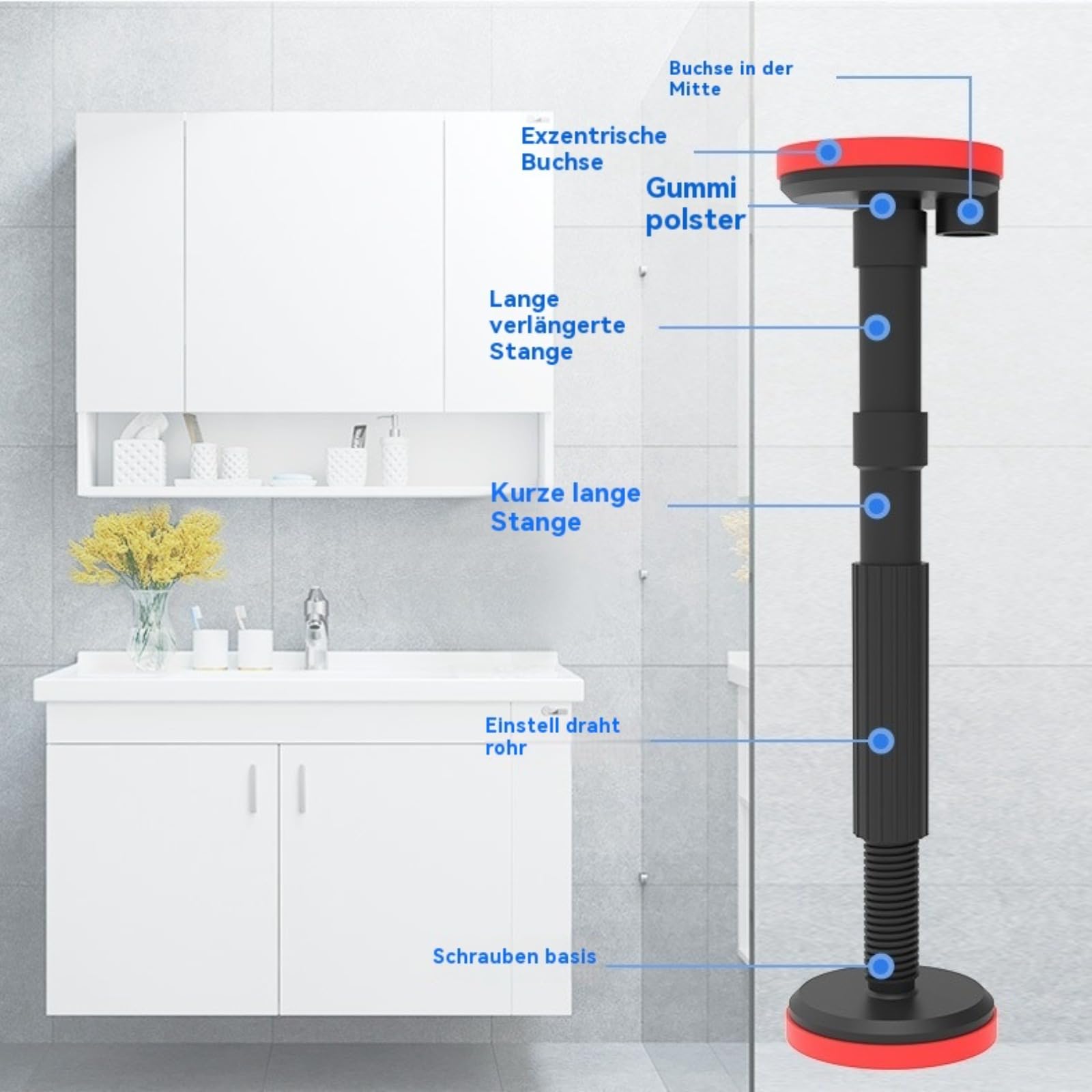 2-teiliges Set Neuer Teleskopstützstangen, verstellbares Stützsystem, Doppelsteckdose verstellbare Stützstangen. Maximale Tragkraft 200 kg, 18 – 60 cm Schrankhebestange, geeignet für Schränke usw.