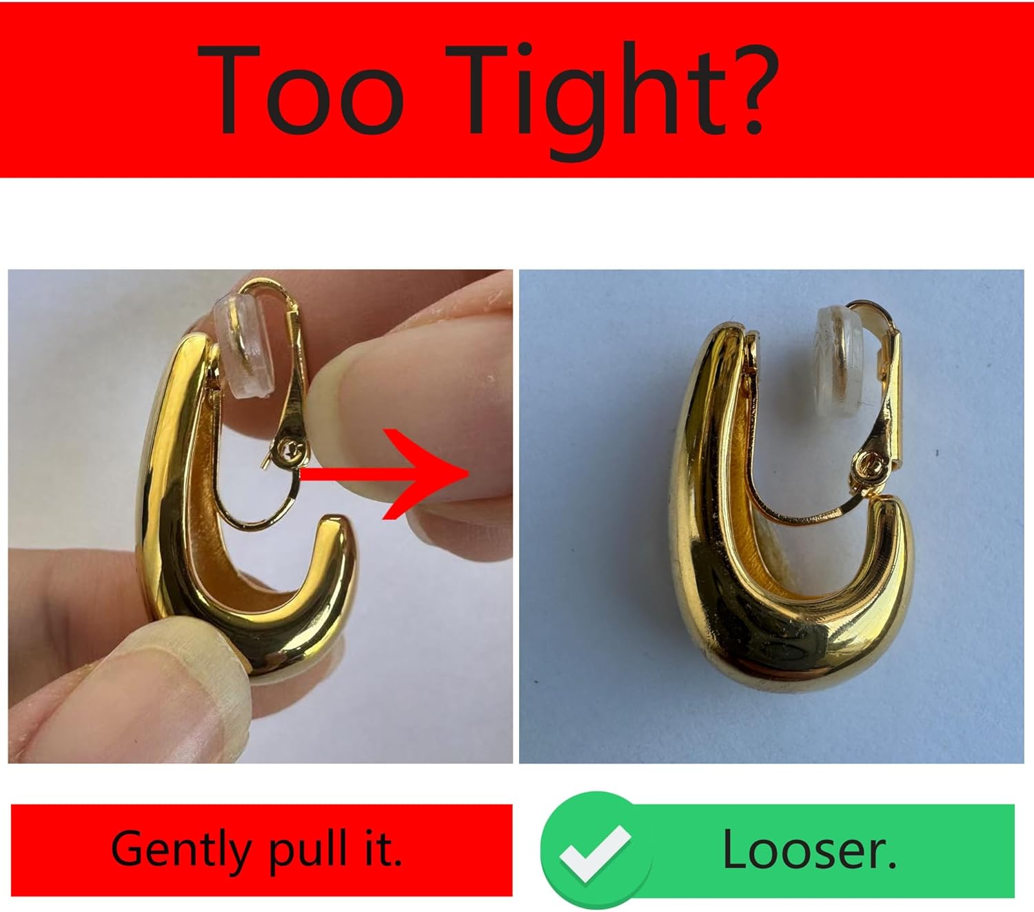 FAN&LOUIS 14K Gold Clip On Earrings for Women, Chunky Huggie Teardrop Clip-on for Non Pierced Ears - Image 4