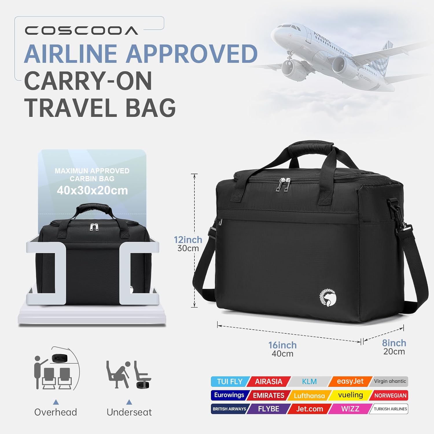 40x30x20 cm Travel Bag, Lightweight Personal Item Bag for Airlines,16x12x8 inch Carry on Luggage,25L Foldable Travel Duffel Bag for Women Men,Waterproof Weekender Overnight Hospital Bags - Image 2