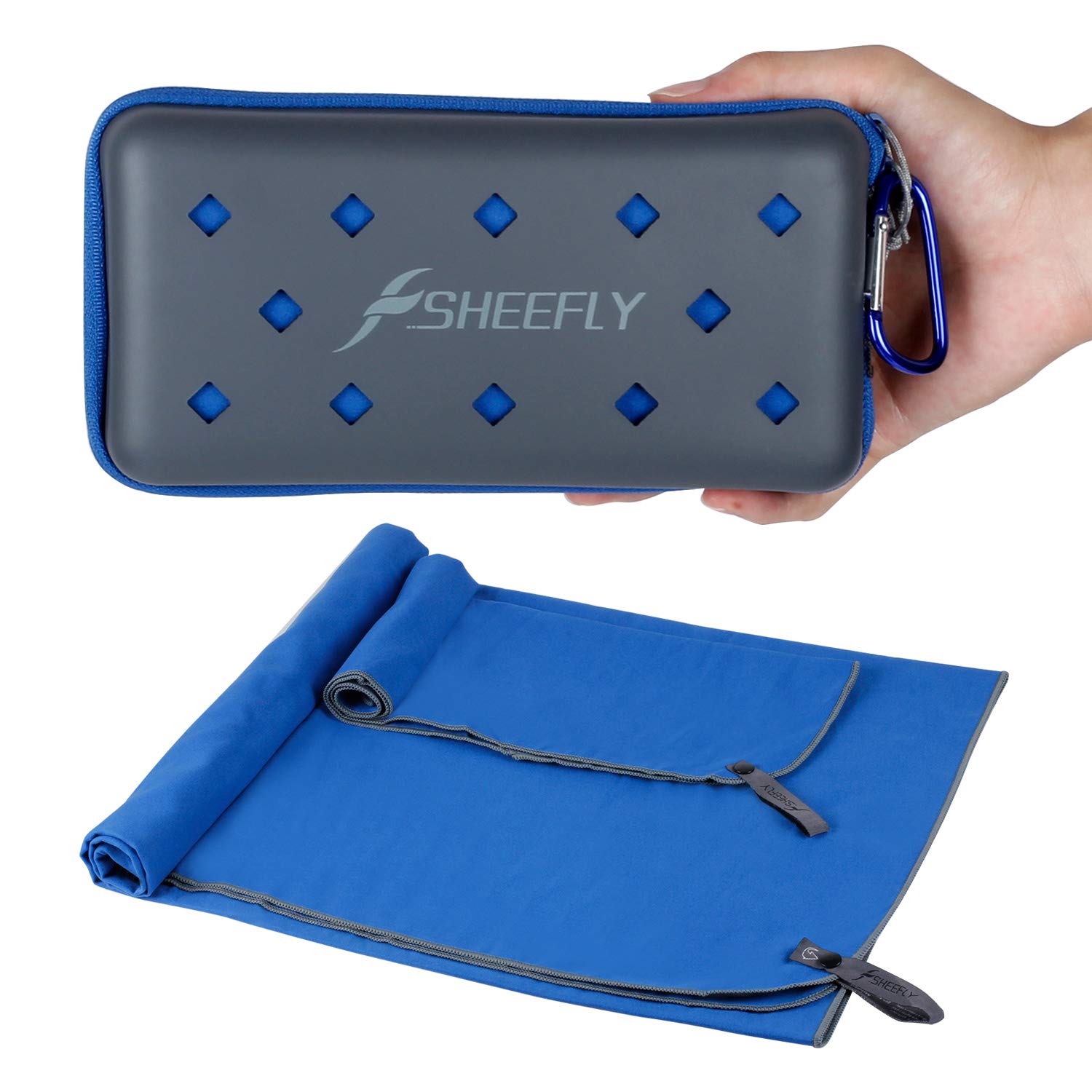 SHEEFLY Microfibre Travel Towel,Quick Dry Camping Towel Sport Towel Gym Towel,Super Absorbent Ultra Compact Lightweight Beach Towels-M:70cm*120cm+30cm*60cm