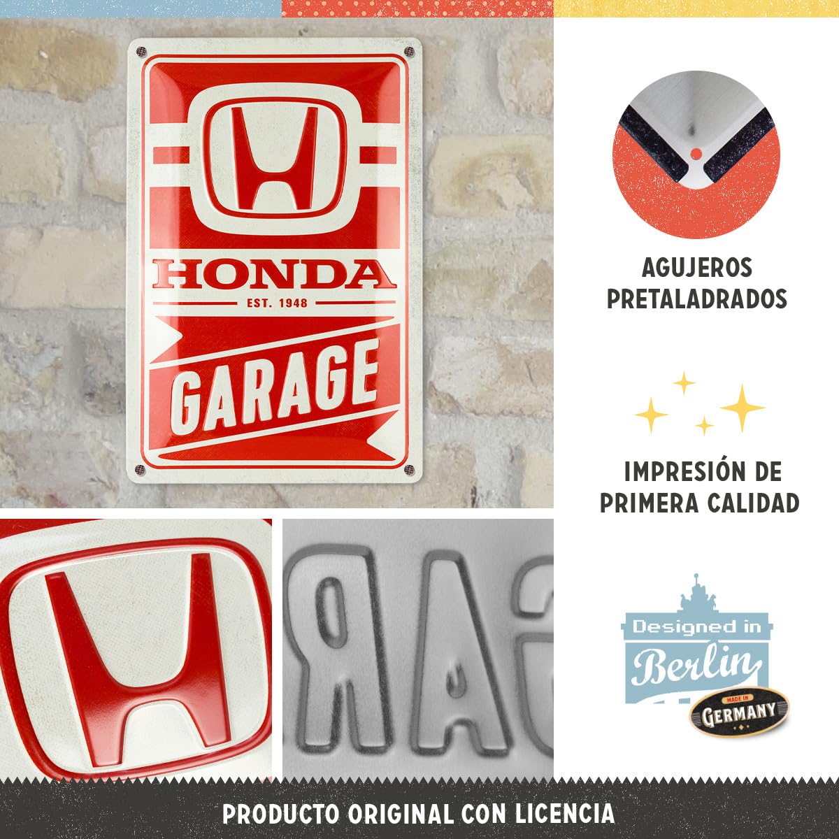Nostalgic-Art Plaque en tôle rétro 35 cm Honda MC - Motorcycles Gold