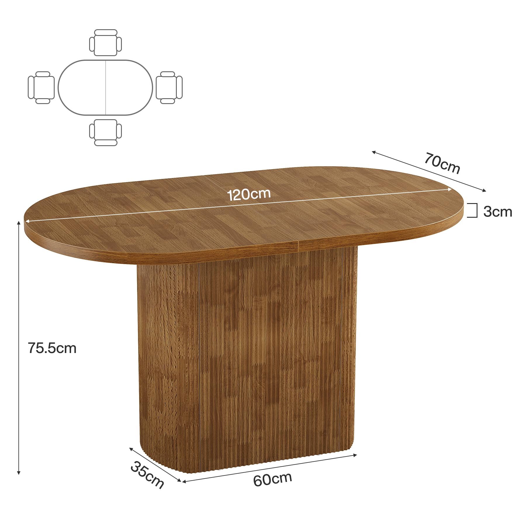 Tribesigns Mesa de Comedor para 4 Personas, 120 cm, Ovalada Mesa de Cocina Rústica de Madera con Base de Madera, Mesa de Comedor Pequeña para Comedor, Cocina, Sala de Estar, Marrón