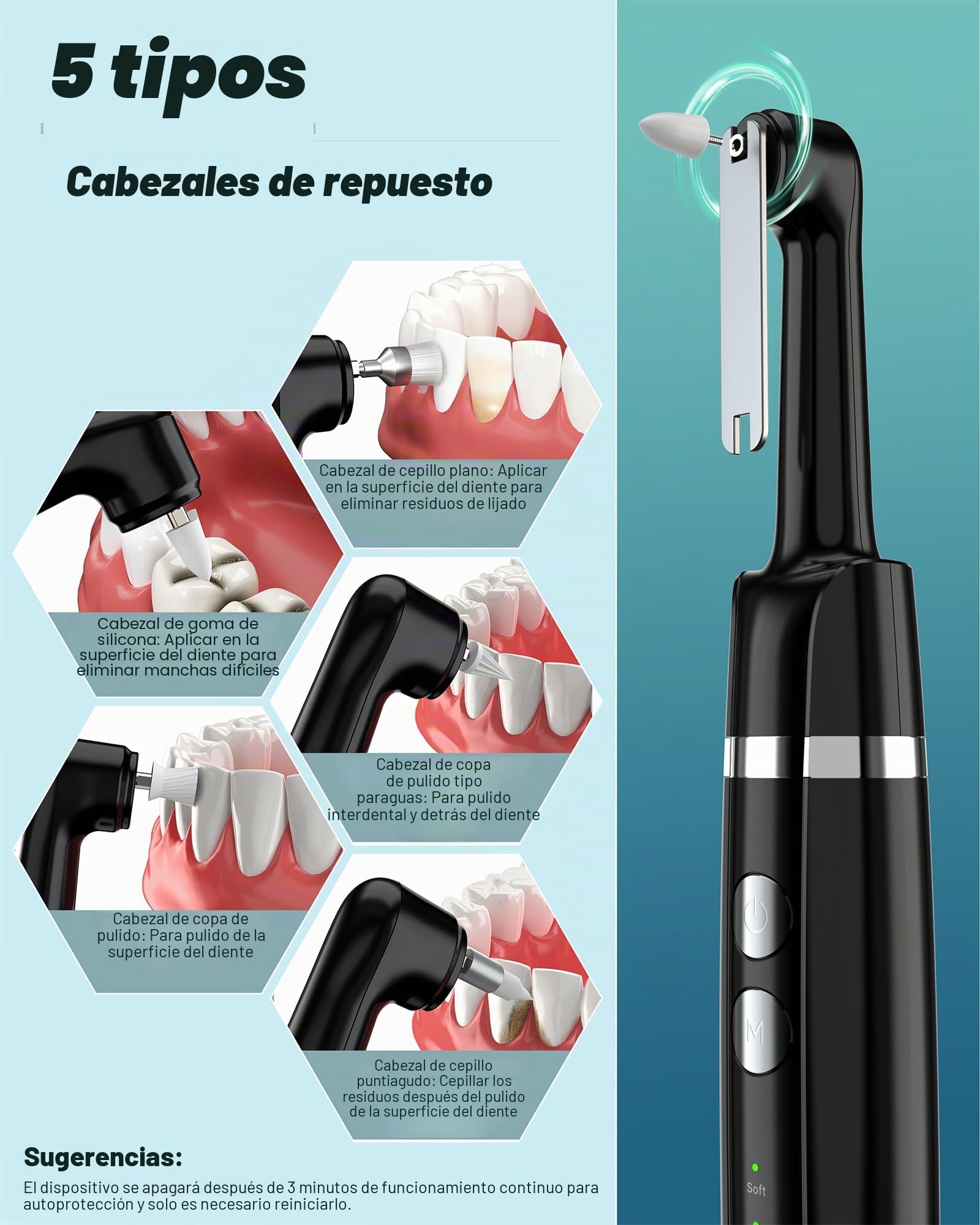 Stim-U-Dent - Juego de blanqueamiento de dientes con 5 modos para limpiar los dientes y blanquear los dientes, para pulir después de la limpieza dental, juego de blanqueamiento dental con 5 cabezales