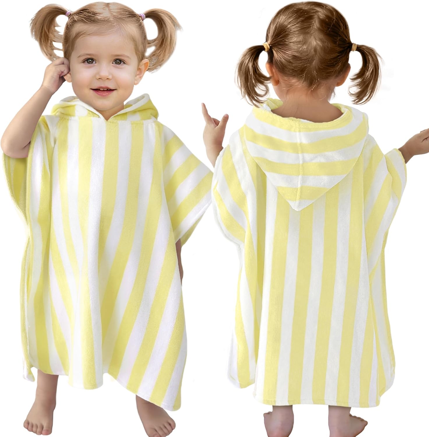VOOVA & MOVAS Toddler Poncho Towels with Hood, Oversized (2-4Years,22"X22") Made from 100% Soft Cotton,Absorbent Hooded Towels for Baby Girl,Perfect for Pool | Swimming | Bath | Beach,Yellow Stripe