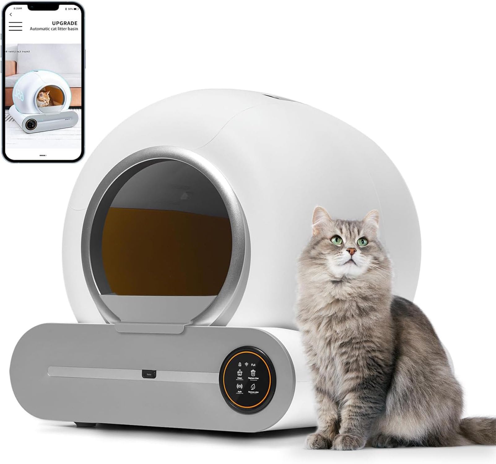 Self-Cleaning Litter Box, Scoop-Free Automatic Litter Box Robot with Large Capacity/Safety Protection/Deodorisation/App Control