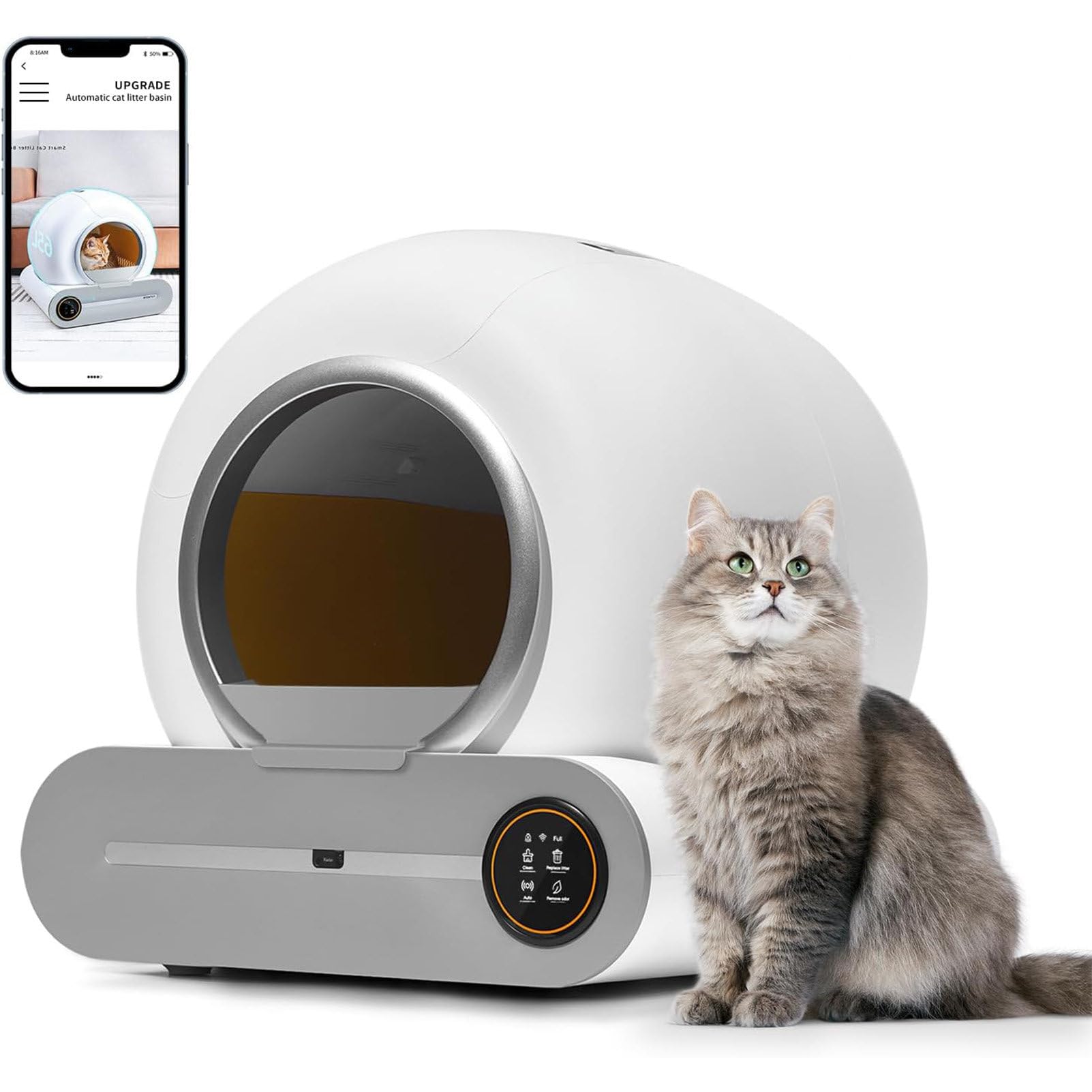 Self-Cleaning Litter Box, Scoop-Free Automatic Litter Box Robot with Large Capacity/Safety Protection/Deodorisation/App Control