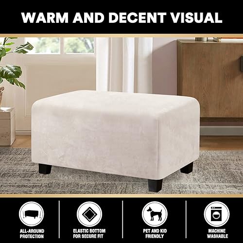 Miniatura 6 de PrinceDeco Funda otomana de felpa de terciopelo real para sala de estar, taburete de almacenamiento plegable, protector de muebles, funda