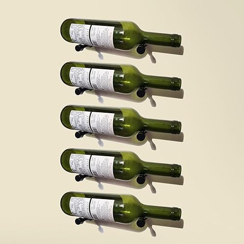 Miniatura 2 de Estante de vino montado en la pared 5 botellas de metal negro mate vino Pins sistema de clavijas de una sola pantalla para botellas de vino