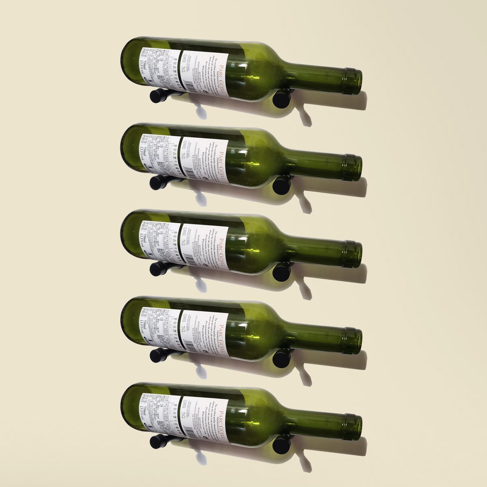 Weinregal, Wandmontage, 5 Flaschen, mattschwarz, Metall, Vino-Pins, Einzel-Display-Heringe, System für Weinflaschen