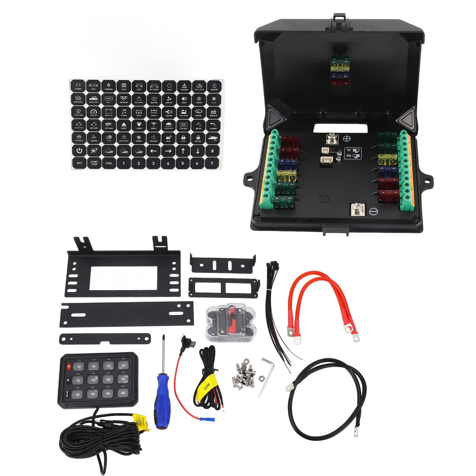 Panel Przełączników RGB 12-krotny - Aluminiowy Sterownik CNC IP65 do Ciężarówek, łodzi, SUV-ów - Uniwersalny System Sterowania Obwodami 12 V/24 V z obsługą Jednym Dotknięciem