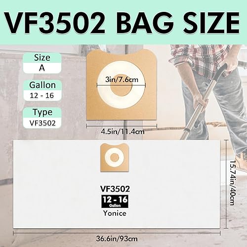 Miniatura 3 de Paquete de 12 bolsas de vacío 23743 VF3502 compatibles con aspiradoras Ridgid de 12-16 galones, bolsas de recolección de polvo WD1950 WD1956 WD1850