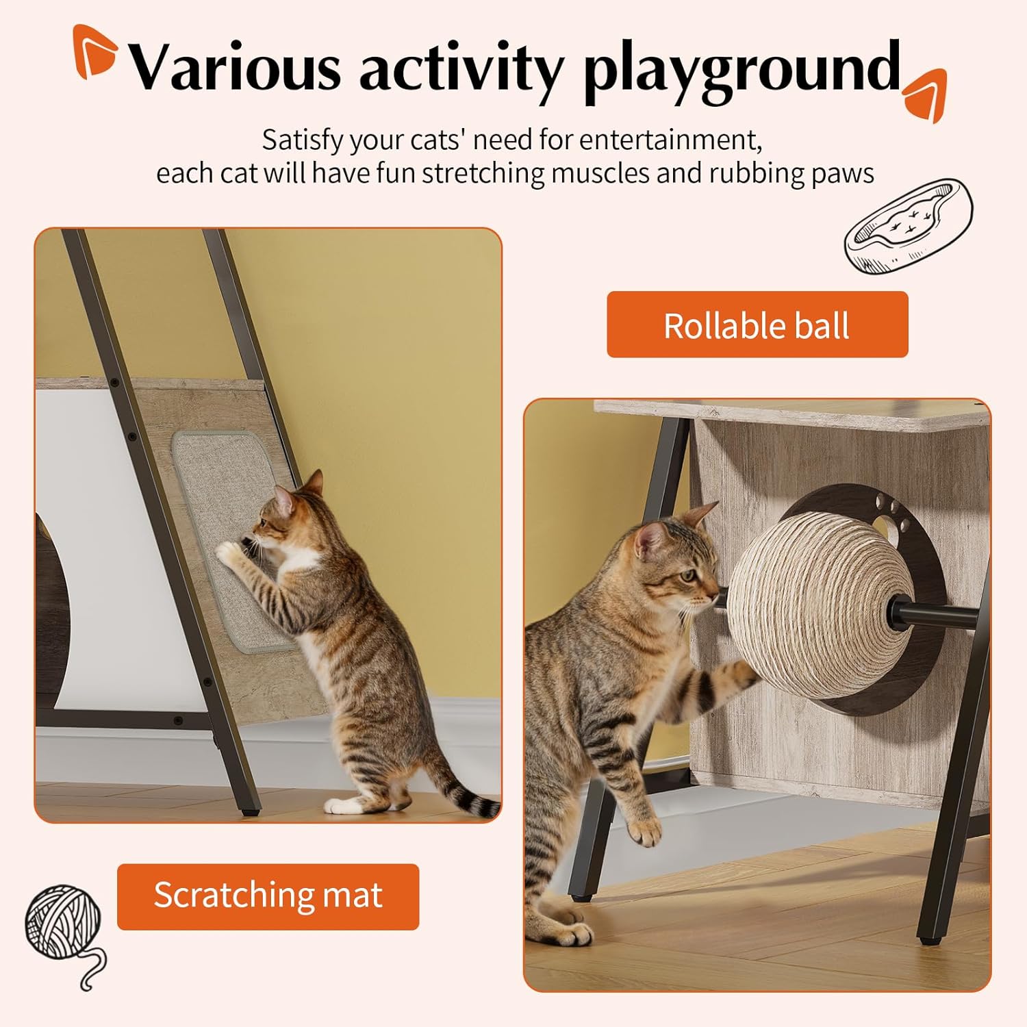 HavenlyYouth Modern Cat Tree for Indoor Cats, Tall Cat Tower with Condo, Multi-Level Cat Tree with Cave, Scratching Board,Removable Pads for Cats, X Style, Light Gray