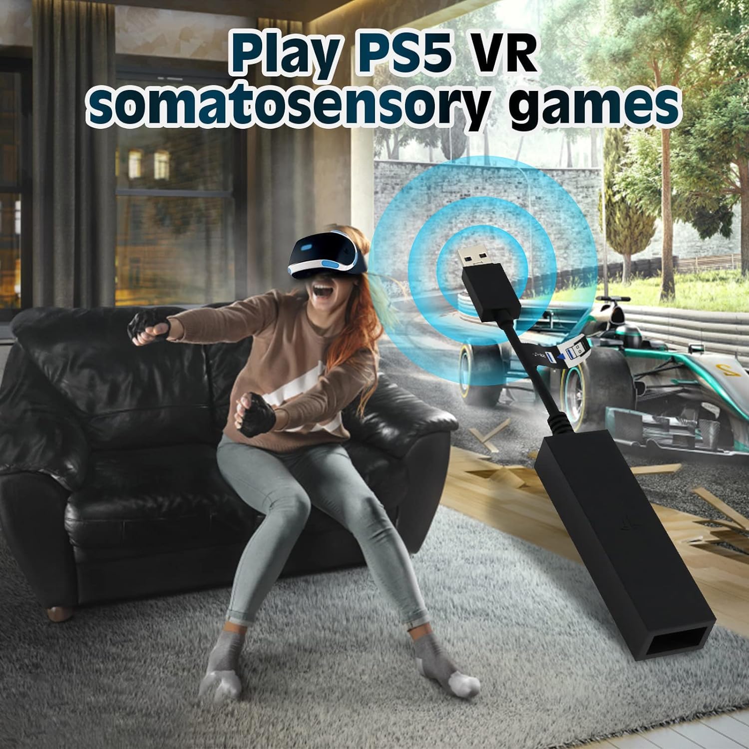 SPORWAY Adaptador PS5 VR: Cable Convertidor USB Mini a Consola PS5 Con Cámara, Para Juegos PlayStation VR
