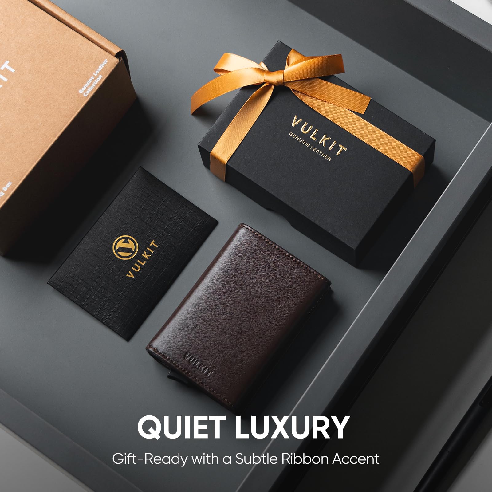 VULKIT Cartera para Hombre de Piel de Vacuno de Primera Calidad, Tarjetero de Piel auténtica, Tarjetero emergente, Bloqueo RFID con Compartimento para Billetes y Ventana de identificación