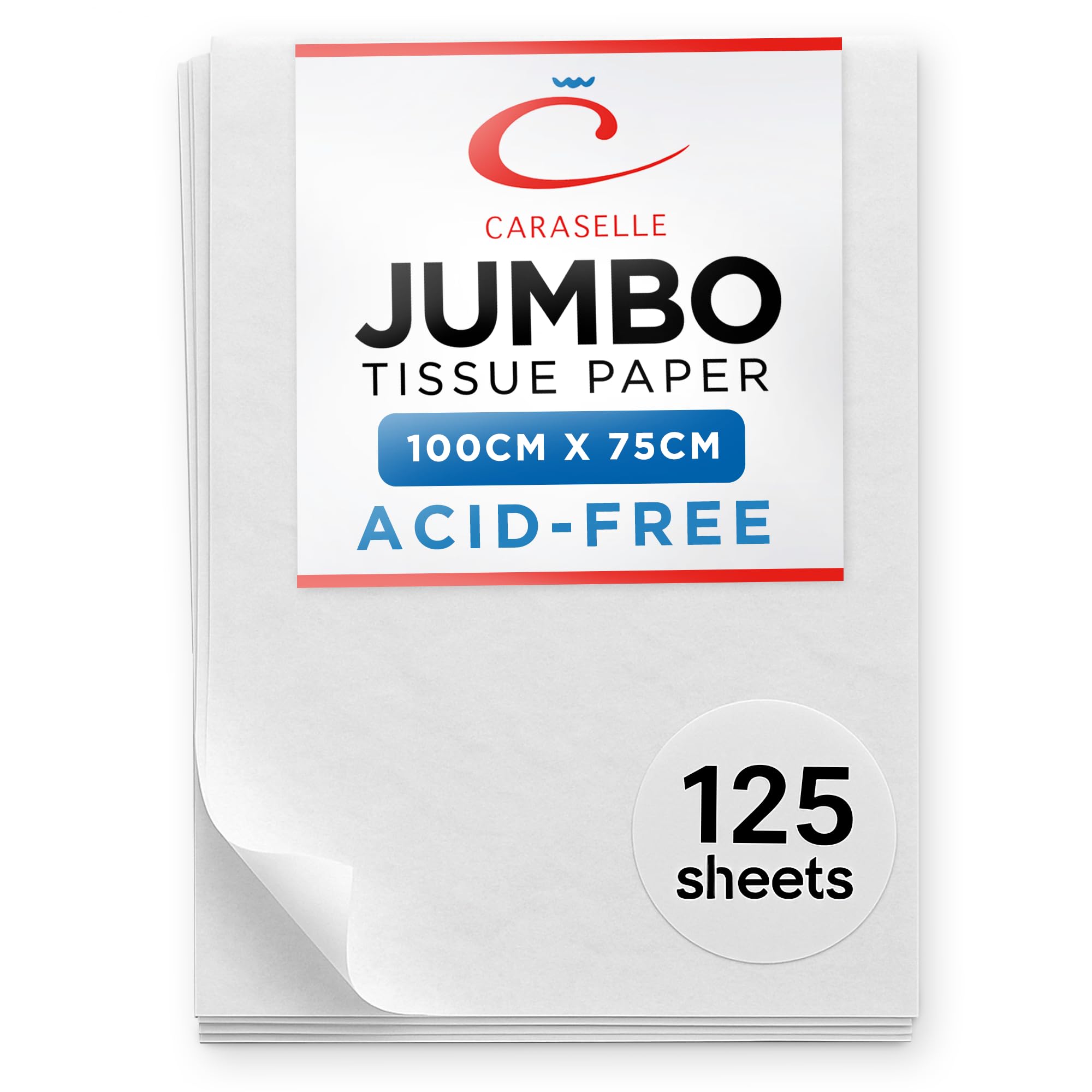Caraselle Extra Large Tissue Paper - Jumbo Size 100x75cm - Versatile Sheet for Clothes, Art Collection, & Gift Wrapping - Acid-Free for Packaging - 125 Sheets