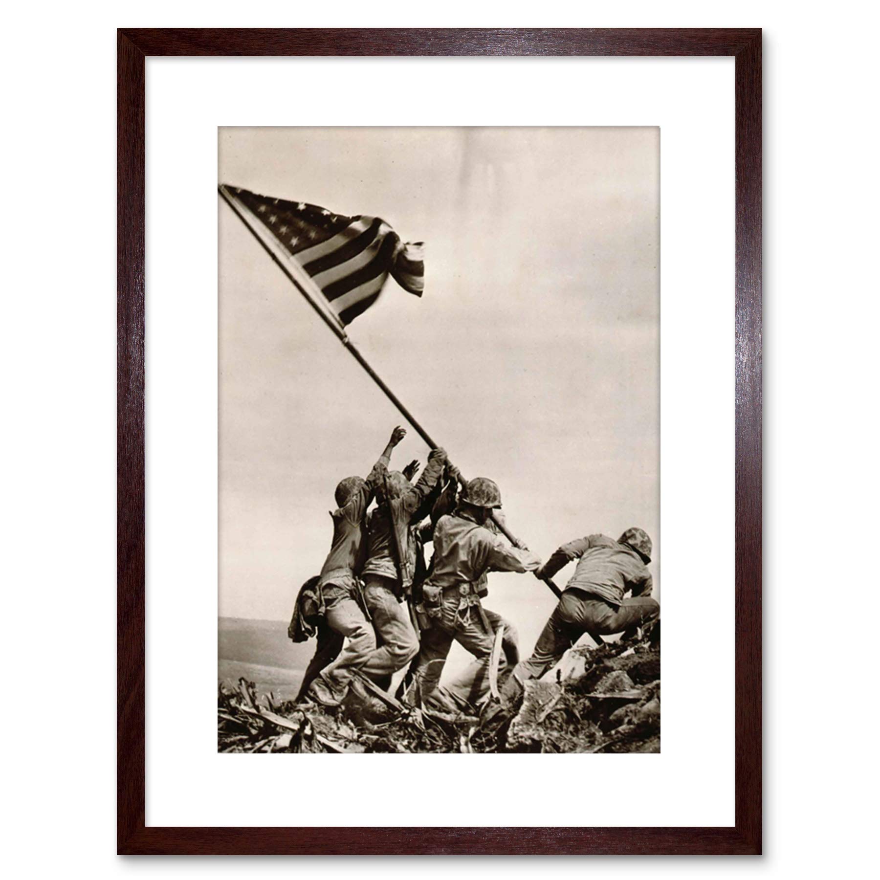 Wee Blue Coo 9x7 '' WAR WWII IWO JIMA STARS STRIPES FLAG FRAMED ART PRINT F97X1916