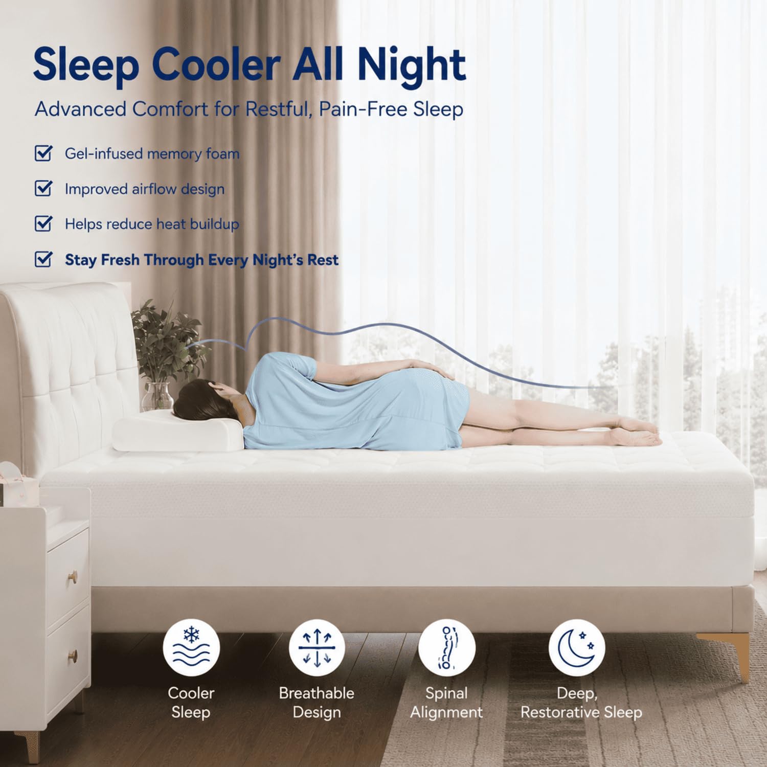 ELEMUSE Cubrecolchón de espuma viscoelástica de doble capa de 3 pulgadas, espuma de gel refrescante de 2 pulgadas, almohadilla suave de 1 pulgada, cubrecolchón de alivio de presión para habitación de